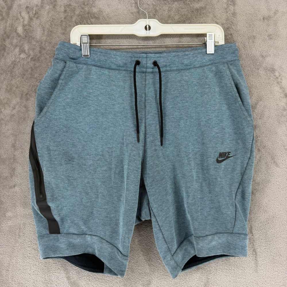 Nike Shorts Mens M Tech Fleece 805160-055 Teal Blue Bonded Zip EUC